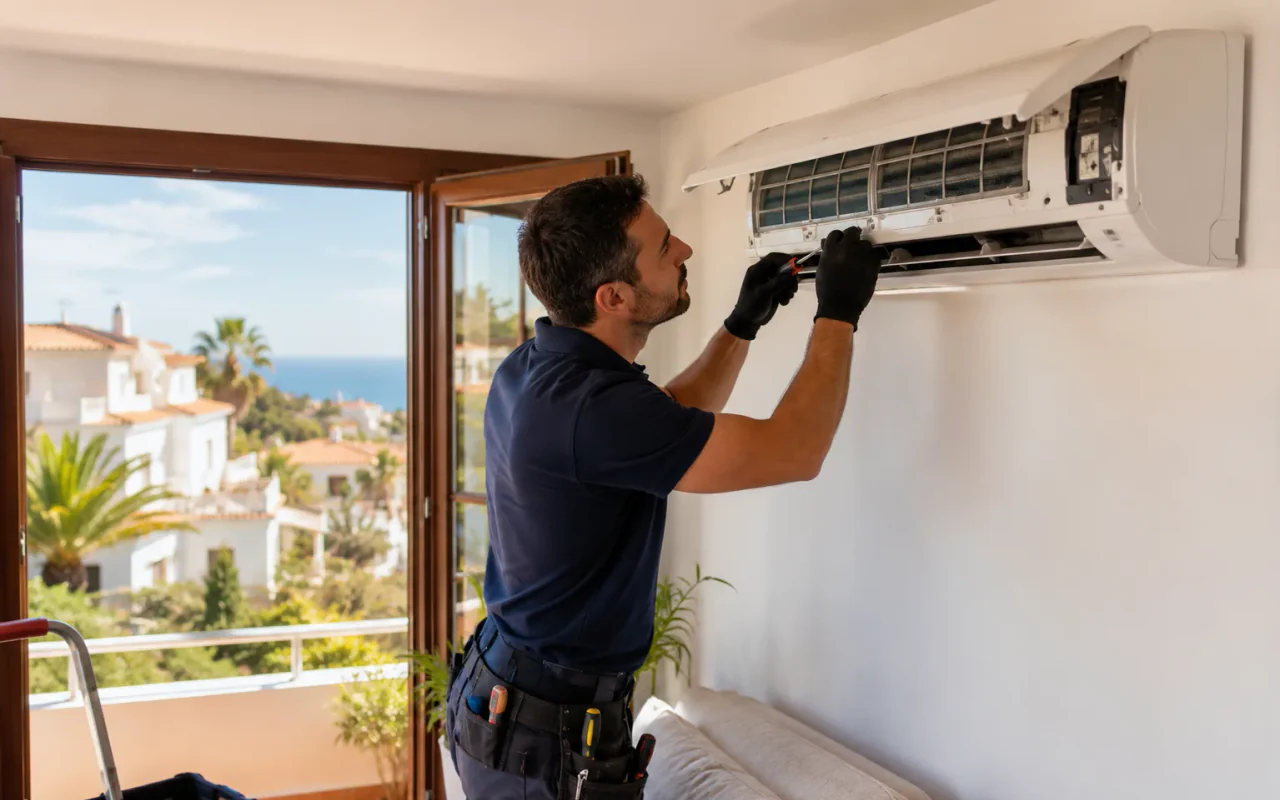 Air conditioning service work carried out during a maintenance visit