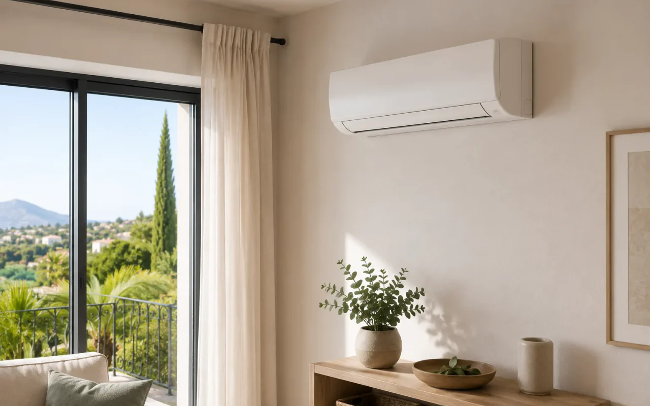 Wall-mounted air conditioning in a bright Costa del Sol home