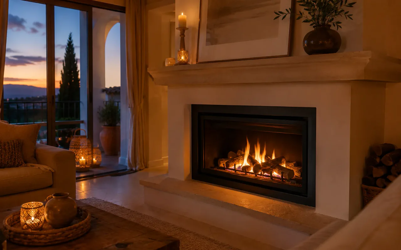 Gas fire for winter comfort in a Costa del Sol home