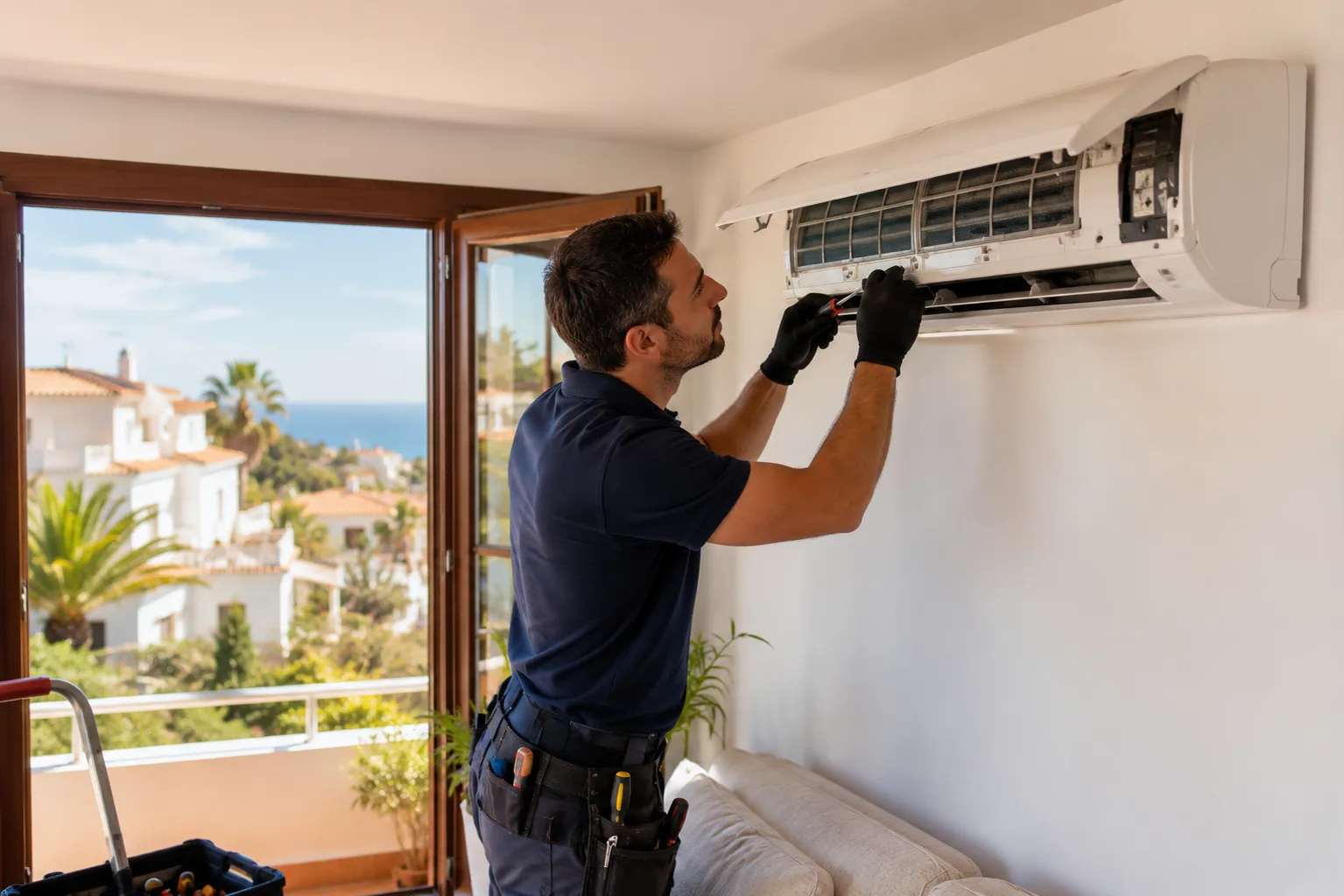 Air conditioning service work carried out during a maintenance visit